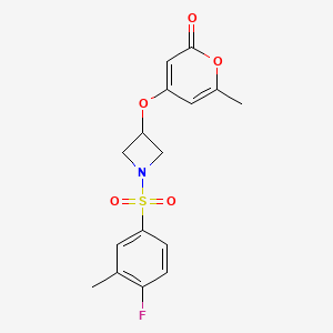 molecular formula C16H16FNO5S B2942687 4-((1-((4-fluoro-3-methylphenyl)sulfonyl)azetidin-3-yl)oxy)-6-methyl-2H-pyran-2-one CAS No. 1798512-42-1