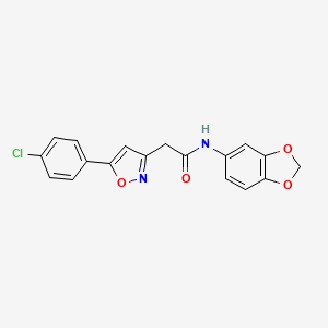 molecular formula C18H13ClN2O4 B2942704 N-(苯并[d][1,3]二噁杂-5-基)-2-(5-(4-氯苯基)异恶唑-3-基)乙酰胺 CAS No. 946227-33-4