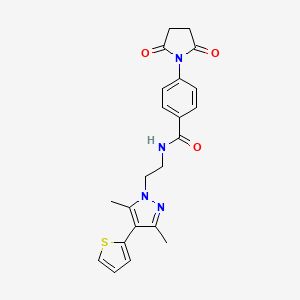 molecular formula C22H22N4O3S B2942705 N-(2-(3,5-dimethyl-4-(thiophen-2-yl)-1H-pyrazol-1-yl)ethyl)-4-(2,5-dioxopyrrolidin-1-yl)benzamide CAS No. 2034553-27-8