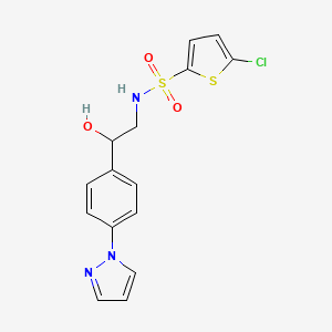 molecular formula C15H14ClN3O3S2 B2942724 5-Chloro-N-[2-hydroxy-2-(4-pyrazol-1-ylphenyl)ethyl]thiophene-2-sulfonamide CAS No. 2415457-00-8