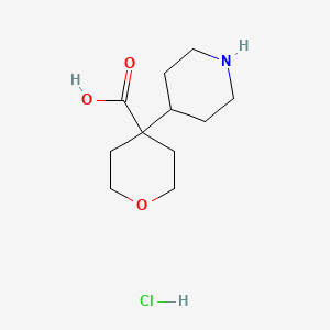 molecular formula C11H20ClNO3 B2942762 4-(哌啶-4-基)氧烷-4-甲酸盐酸盐 CAS No. 2228694-76-4