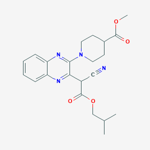 molecular formula C22H26N4O4 B2942770 Methyl 1-(3-(1-cyano-2-isobutoxy-2-oxoethyl)quinoxalin-2-yl)piperidine-4-carboxylate CAS No. 840473-49-6