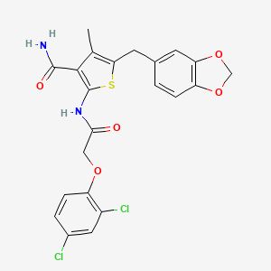 molecular formula C22H18Cl2N2O5S B2942786 5-(Benzo[d][1,3]dioxol-5-ylmethyl)-2-(2-(2,4-dichlorophenoxy)acetamido)-4-methylthiophene-3-carboxamide CAS No. 476368-90-8