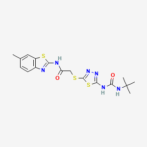 molecular formula C17H20N6O2S3 B2942790 2-((5-(3-(叔丁基)脲代)-1,3,4-噻二唑-2-基)硫代)-N-(6-甲基苯并[d]噻唑-2-基)乙酰胺 CAS No. 886941-12-4