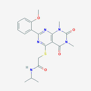 molecular formula C20H23N5O4S B2942806 N-异丙基-2-((2-(2-甲氧基苯基)-6,8-二甲基-5,7-二氧代-5,6,7,8-四氢嘧啶并[4,5-d]嘧啶-4-基)硫代)乙酰胺 CAS No. 893912-38-4