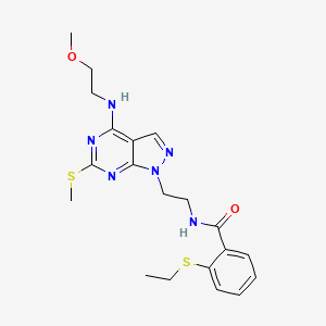 molecular formula C20H26N6O2S2 B2942809 2-(ethylthio)-N-(2-(4-((2-methoxyethyl)amino)-6-(methylthio)-1H-pyrazolo[3,4-d]pyrimidin-1-yl)ethyl)benzamide CAS No. 953936-48-6