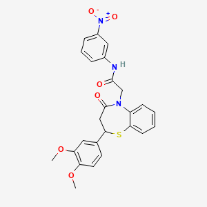 molecular formula C25H23N3O6S B2942811 2-(2-(3,4-dimethoxyphenyl)-4-oxo-3,4-dihydrobenzo[b][1,4]thiazepin-5(2H)-yl)-N-(3-nitrophenyl)acetamide CAS No. 847487-40-5