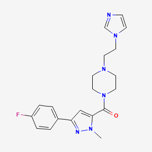 molecular formula C20H23FN6O B2942817 (4-(2-(1H-咪唑-1-基)乙基)哌嗪-1-基)(3-(4-氟苯基)-1-甲基-1H-吡唑-5-基)甲苯酮 CAS No. 1396784-70-5