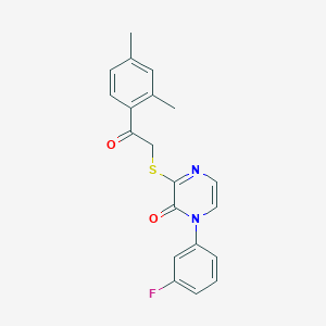molecular formula C20H17FN2O2S B2942821 3-((2-(2,4-dimethylphenyl)-2-oxoethyl)thio)-1-(3-fluorophenyl)pyrazin-2(1H)-one CAS No. 946238-15-9