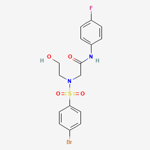 molecular formula C16H16BrFN2O4S B2942824 2-(((4-Bromophenyl)sulfonyl)(2-hydroxyethyl)amino)-N-(4-fluorophenyl)acetamide CAS No. 256521-73-0