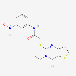 molecular formula C16H16N4O4S2 B2942826 2-[(3-乙基-4-氧代-6,7-二氢噻吩并[3,2-d]嘧啶-2-基)硫代]-N-(3-硝基苯基)乙酰胺 CAS No. 869076-57-3
