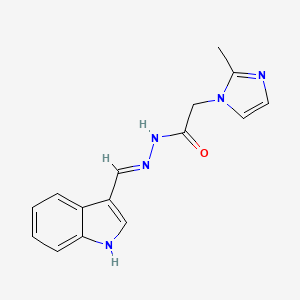 molecular formula C15H15N5O B2942829 N'-[(E)-1H-indol-3-ylmethylidene]-2-(2-methyl-1H-imidazol-1-yl)acetohydrazide CAS No. 799810-10-9