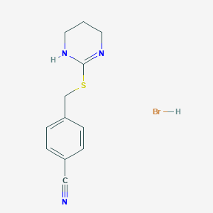 molecular formula C12H14BrN3S B2942835 4-((1,4,5,6-Tetrahydropyrimidin-2-ylthio)methyl)benzonitrile hydrobromide CAS No. 258347-79-4