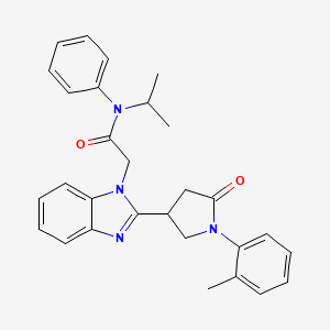 molecular formula C29H30N4O2 B2942840 2-{2-[1-(2-methylphenyl)-5-oxopyrrolidin-3-yl]-1H-1,3-benzodiazol-1-yl}-N-phenyl-N-(propan-2-yl)acetamide CAS No. 844456-28-6