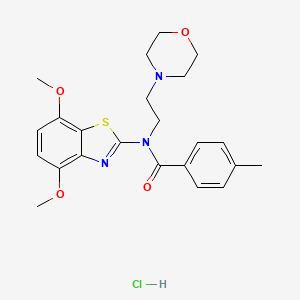 molecular formula C23H28ClN3O4S B2942842 N-(4,7-dimethoxybenzo[d]thiazol-2-yl)-4-methyl-N-(2-morpholinoethyl)benzamide hydrochloride CAS No. 1329984-60-2