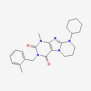 molecular formula C23H29N5O2 B2942843 9-cyclohexyl-1-methyl-3-[(2-methylphenyl)methyl]-7,8-dihydro-6H-purino[7,8-a]pyrimidine-2,4-dione CAS No. 876151-21-2