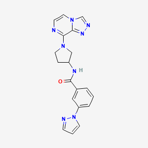 molecular formula C19H18N8O B2942853 N-(1-([1,2,4]三唑并[4,3-a]哒嗪-8-基)吡咯烷-3-基)-3-(1H-吡唑-1-基)苯甲酰胺 CAS No. 2034532-19-7