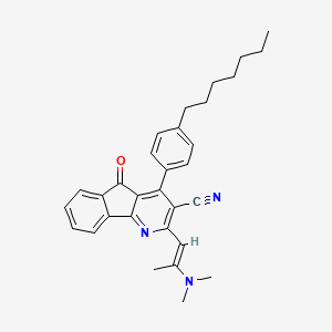 molecular formula C31H33N3O B2942856 2-[(E)-2-(dimethylamino)prop-1-enyl]-4-(4-heptylphenyl)-5-oxoindeno[1,2-b]pyridine-3-carbonitrile CAS No. 685107-64-6