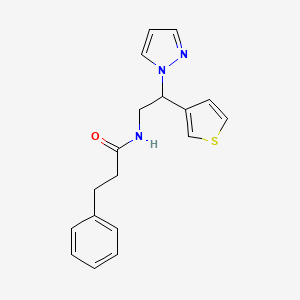 molecular formula C18H19N3OS B2942860 N-(2-(1H-pyrazol-1-yl)-2-(thiophen-3-yl)ethyl)-3-phenylpropanamide CAS No. 2034348-28-0