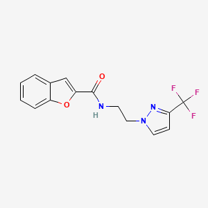 molecular formula C15H12F3N3O2 B2942873 N-(2-(3-(trifluoromethyl)-1H-pyrazol-1-yl)ethyl)benzofuran-2-carboxamide CAS No. 1448026-99-0