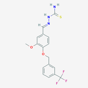 molecular formula C17H16F3N3O2S B2942922 [(E)-[(3-甲氧基-4-{[3-(三氟甲基)苯基]甲氧基}苯基)亚甲基]氨基]硫脲 CAS No. 866050-63-7