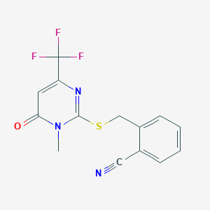 2-({[1-Methyl-6-oxo-4-(trifluoromethyl)-1,6-dihydro-2-pyrimidinyl]sulfanyl}methyl)benzenecarbonitrile