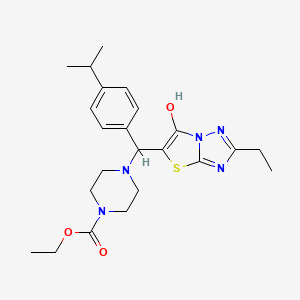 molecular formula C23H31N5O3S B2942935 Ethyl 4-((2-ethyl-6-hydroxythiazolo[3,2-b][1,2,4]triazol-5-yl)(4-isopropylphenyl)methyl)piperazine-1-carboxylate CAS No. 886913-33-3