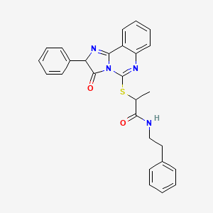 molecular formula C27H24N4O2S B2942938 2-((3-氧代-2-苯基-2,3-二氢咪唑并[1,2-c]喹唑啉-5-基)硫代)-N-苯乙基丙酰胺 CAS No. 1173747-32-4