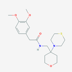 molecular formula C20H30N2O4S B2942945 2-(3,4-Dimethoxyphenyl)-N-[(4-thiomorpholin-4-yloxan-4-yl)methyl]acetamide CAS No. 2415623-19-5