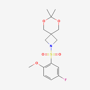 molecular formula C15H20FNO5S B2942947 2-((5-Fluoro-2-methoxyphenyl)sulfonyl)-7,7-dimethyl-6,8-dioxa-2-azaspiro[3.5]nonane CAS No. 1396627-50-1