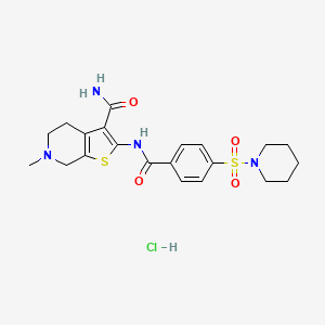molecular formula C21H27ClN4O4S2 B2942950 6-Methyl-2-(4-(piperidin-1-ylsulfonyl)benzamido)-4,5,6,7-tetrahydrothieno[2,3-c]pyridine-3-carboxamide hydrochloride CAS No. 1215389-39-1