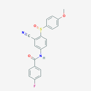 molecular formula C21H15FN2O3S B2942951 N-{3-cyano-4-[(4-methoxyphenyl)sulfinyl]phenyl}-4-fluorobenzenecarboxamide CAS No. 477709-92-5