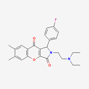molecular formula C25H27FN2O3 B2942954 2-(2-(Diethylamino)ethyl)-1-(4-fluorophenyl)-6,7-dimethyl-1,2-dihydrochromeno[2,3-c]pyrrole-3,9-dione CAS No. 631888-45-4