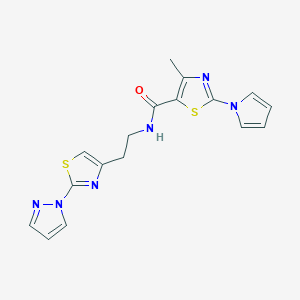 molecular formula C17H16N6OS2 B2942956 N-(2-(2-(1H-pyrazol-1-yl)thiazol-4-yl)ethyl)-4-methyl-2-(1H-pyrrol-1-yl)thiazole-5-carboxamide CAS No. 1448030-27-0