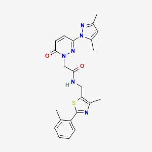 molecular formula C23H24N6O2S B2942957 2-(3-(3,5-二甲基-1H-吡唑-1-基)-6-氧代嘧啶-1(6H)-基)-N-((4-甲基-2-(邻甲苯基)噻唑-5-基)甲基)乙酰胺 CAS No. 1448065-16-4