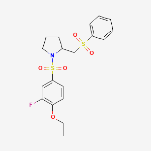 molecular formula C19H22FNO5S2 B2942977 1-((4-乙氧基-3-氟苯基)磺酰基)-2-((苯磺酰基)甲基)吡咯烷 CAS No. 1448134-97-1