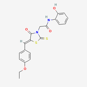 molecular formula C20H18N2O4S2 B2942990 2-[(5Z)-5-[(4-ethoxyphenyl)methylidene]-4-oxo-2-sulfanylidene-1,3-thiazolidin-3-yl]-N-(2-hydroxyphenyl)acetamide CAS No. 476663-50-0