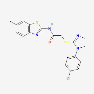 molecular formula C19H15ClN4OS2 B2942991 2-((1-(4-氯苯基)-1H-咪唑-2-基)硫代)-N-(6-甲基苯并[d]噻唑-2-基)乙酰胺 CAS No. 688337-29-3