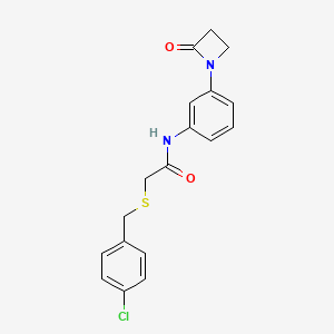 molecular formula C18H17ClN2O2S B2942996 2-{[(4-chlorophenyl)methyl]sulfanyl}-N-[3-(2-oxoazetidin-1-yl)phenyl]acetamide CAS No. 2094446-72-5