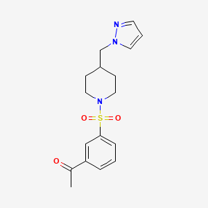molecular formula C17H21N3O3S B2943063 1-(3-((4-((1H-吡唑-1-基)甲基)哌啶-1-基)磺酰基)苯基)乙酮 CAS No. 1396578-10-1