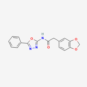 molecular formula C17H13N3O4 B2943069 2-(benzo[d][1,3]dioxol-5-yl)-N-(5-phenyl-1,3,4-oxadiazol-2-yl)acetamide CAS No. 922066-79-3