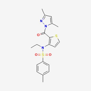 molecular formula C19H21N3O3S2 B2943074 N-{2-[(3,5-二甲基-1H-吡唑-1-基)羰基]噻吩-3-基}-N-乙基-4-甲基苯磺酰胺 CAS No. 1325303-32-9