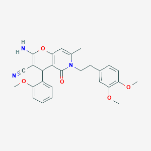 molecular formula C27H27N3O5 B2943115 2-氨基-6-(3,4-二甲氧基苯乙基)-4-(2-甲氧基苯基)-7-甲基-5-氧代-5,6-二氢-4H-吡喃并[3,2-c]吡啶-3-腈 CAS No. 444078-86-8