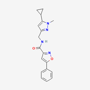 molecular formula C18H18N4O2 B2943139 N-((5-环丙基-1-甲基-1H-吡唑-3-基)甲基)-5-苯基异恶唑-3-甲酰胺 CAS No. 1448044-52-7