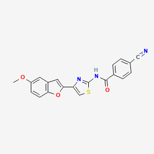 molecular formula C20H13N3O3S B2943157 4-cyano-N-(4-(5-methoxybenzofuran-2-yl)thiazol-2-yl)benzamide CAS No. 922027-51-8