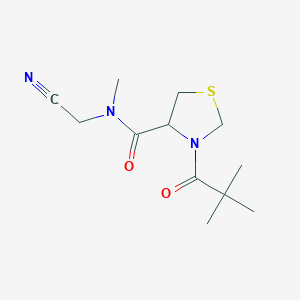 molecular formula C12H19N3O2S B2943165 N-(cyanomethyl)-3-(2,2-dimethylpropanoyl)-N-methyl-1,3-thiazolidine-4-carboxamide CAS No. 1385173-95-4