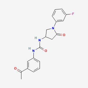 molecular formula C19H18FN3O3 B2943180 1-(3-Acetylphenyl)-3-[1-(3-fluorophenyl)-5-oxopyrrolidin-3-yl]urea CAS No. 891105-06-9