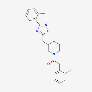 molecular formula C23H24FN3O2 B2943195 2-(2-氟苯基)-1-(3-((3-(邻甲苯基)-1,2,4-恶二唑-5-基)甲基)哌啶-1-基)乙酮 CAS No. 1705439-56-0