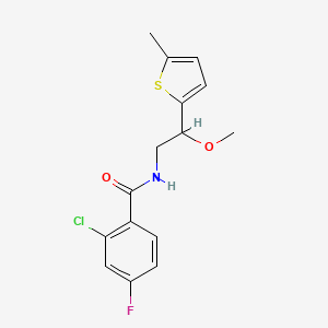 molecular formula C15H15ClFNO2S B2943209 2-chloro-4-fluoro-N-(2-methoxy-2-(5-methylthiophen-2-yl)ethyl)benzamide CAS No. 1705169-39-6