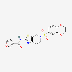 molecular formula C19H17N3O6S2 B2943215 N-(5-((2,3-二氢苯并[b][1,4]二噁英-6-基)磺酰基)-4,5,6,7-四氢噻唑并[5,4-c]吡啶-2-基)呋喃-3-甲酰胺 CAS No. 1428355-47-8
